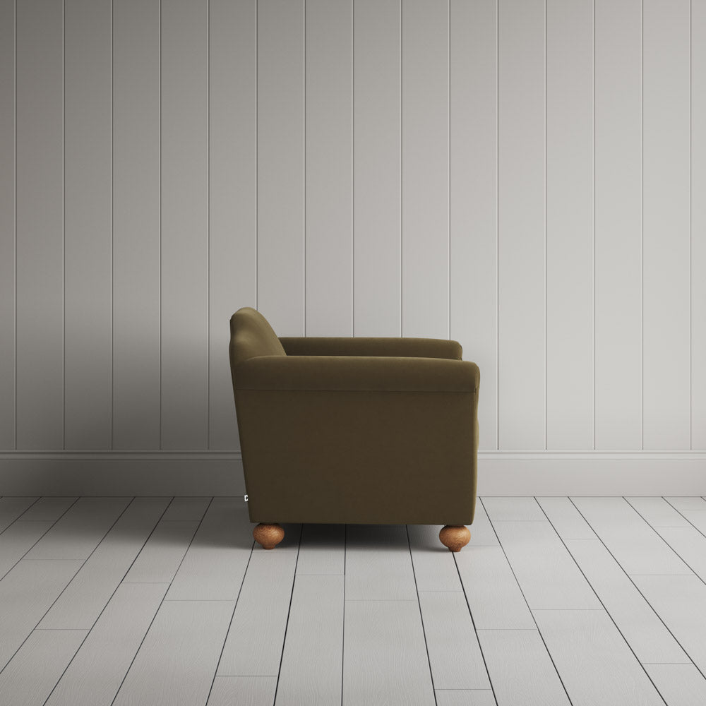 Side View of Dolittle Love Seat in Intelligent Velvet Sepia