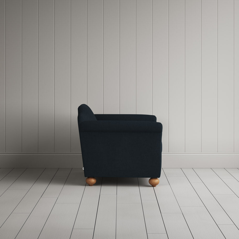  Side Profile of Black Dolittle Love Seat in Laidback Linen 