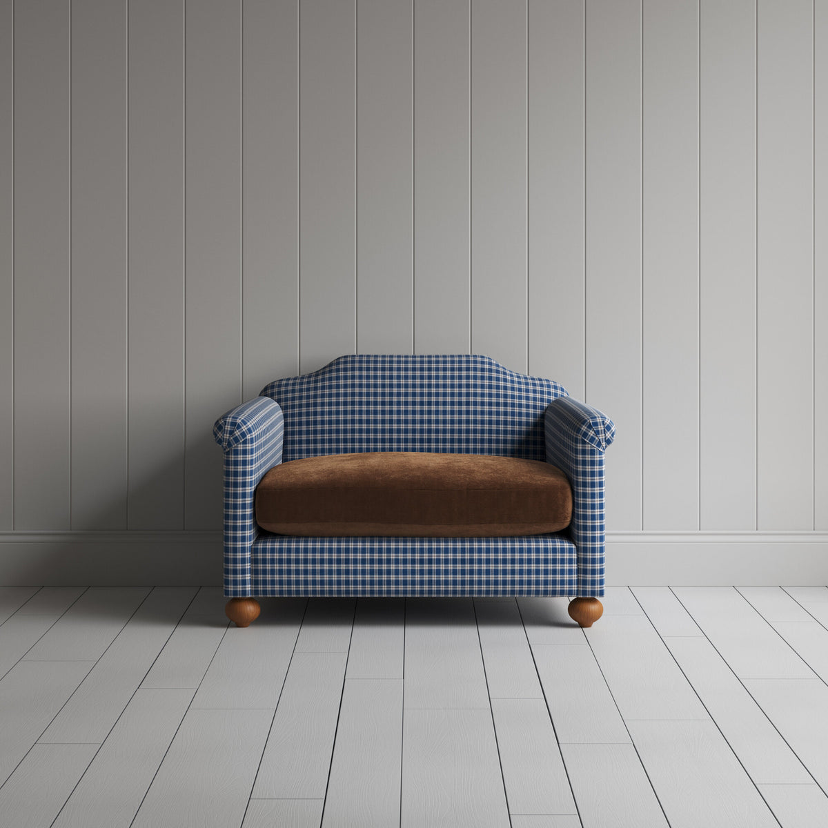 Dolittle Love Seat in Well Plaid Frame and Classic Corduroy Tobacco Seat