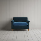 Idler Love Seat in Intelligent Velvet Aegean Frame and Classic Corduroy Harbour Blue Seat front view