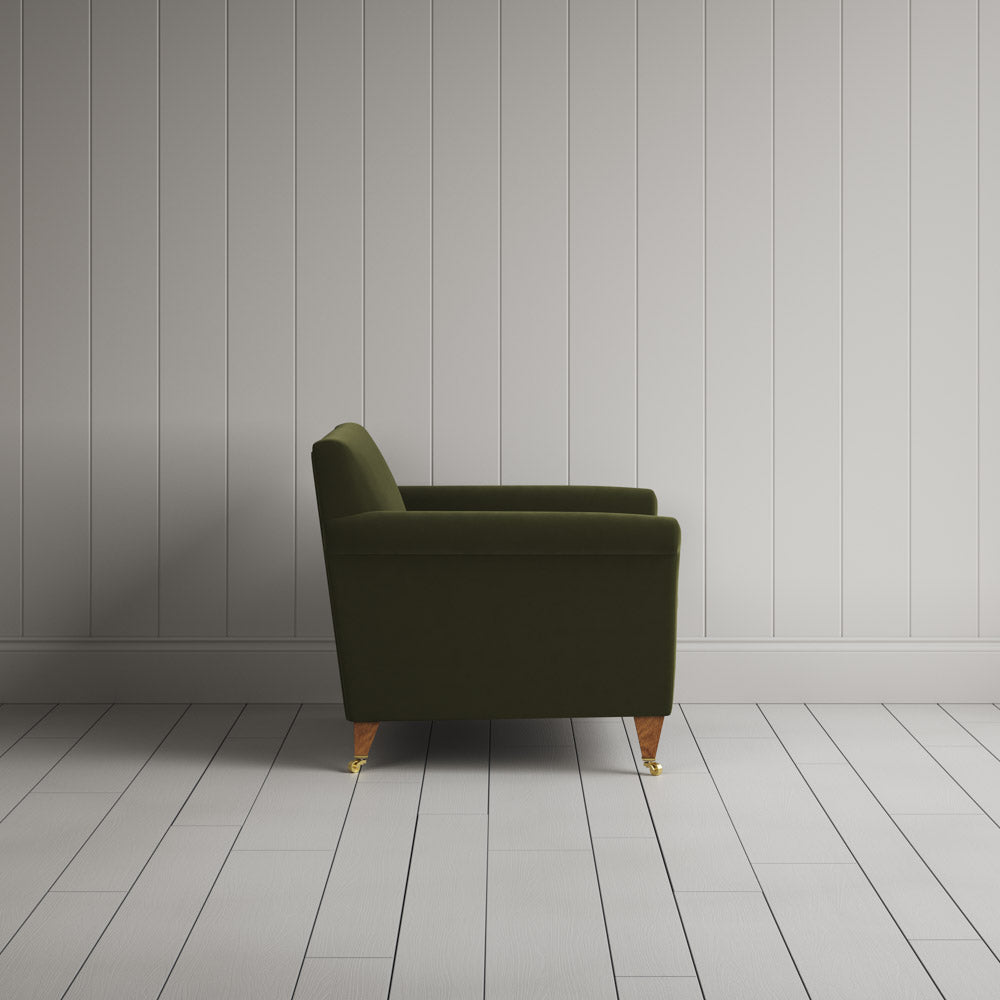 Side profile of Idler Love Seat in Intelligent Velvet Juniper