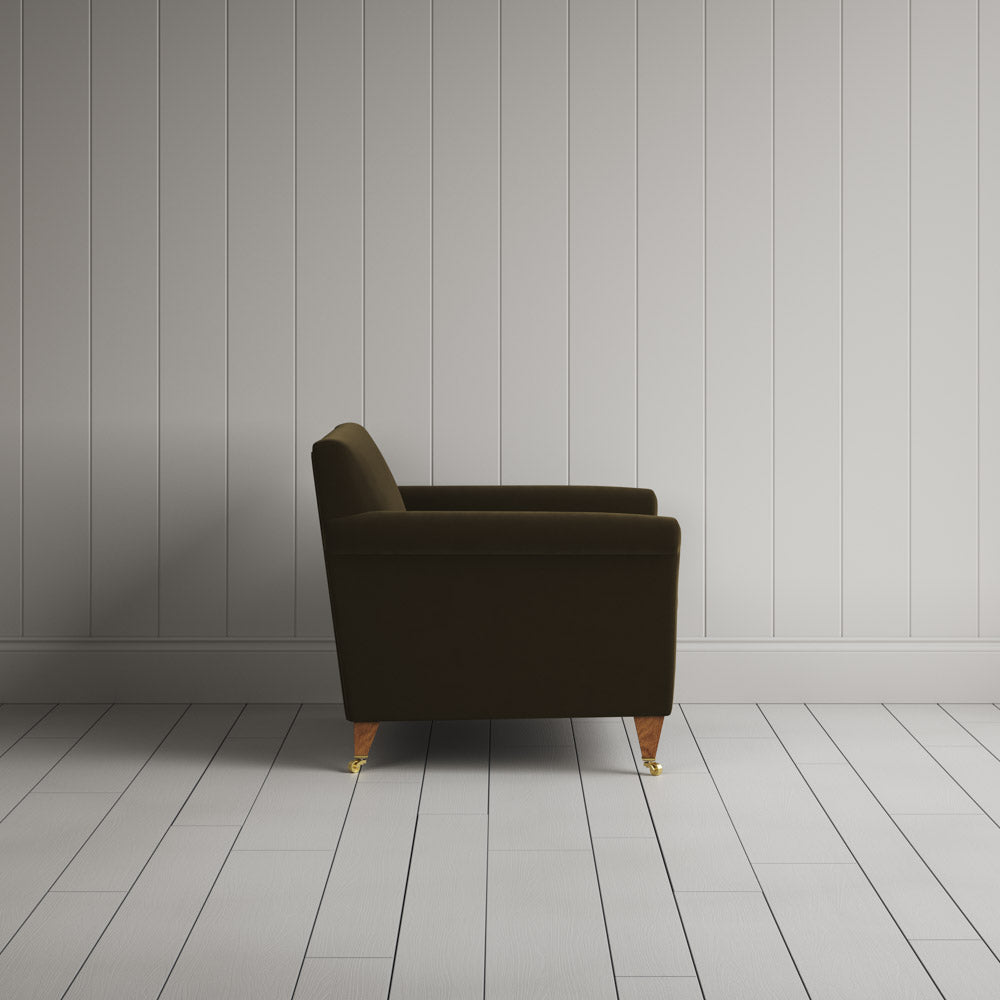 Side profile of Idler Love Seat in Intelligent Velvet Seaweed