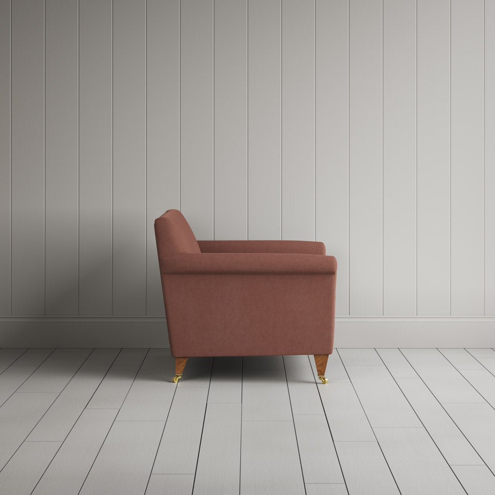 Side View of Idler Love Seat in Laidback Linen Sweet Briar