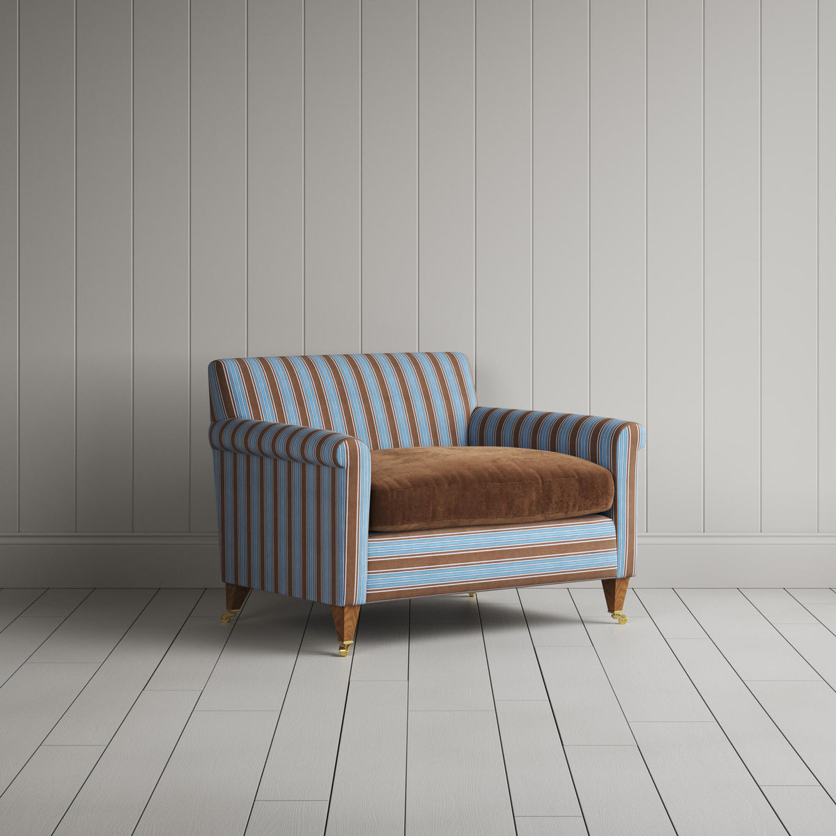 Idler Love Seat in Regatta Blue Frame and Classic Corduroy Tobacco Seat angled view