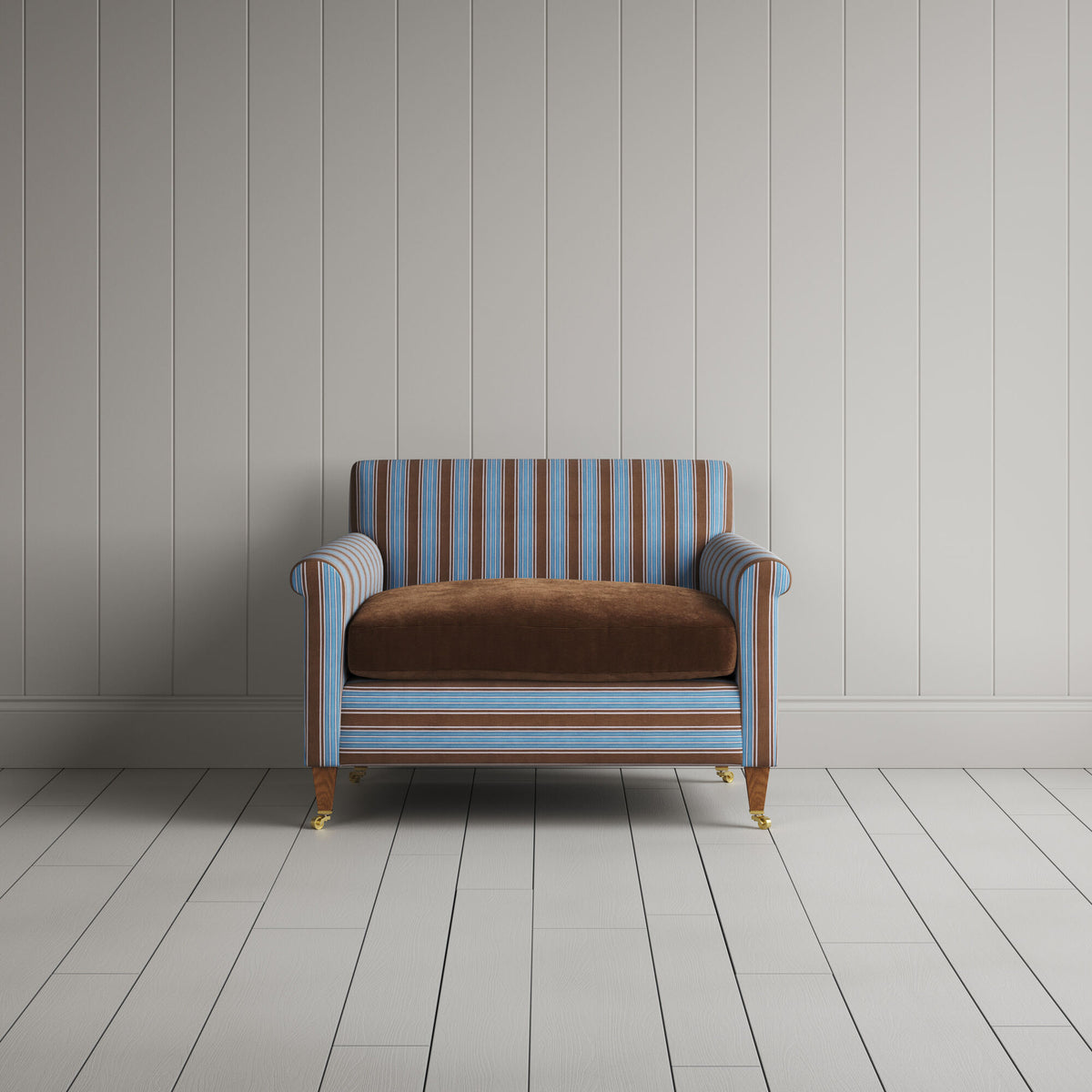 Idler Love Seat in Regatta Blue Frame and Classic Corduroy Tobacco Seat front view