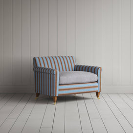 Idler Love Seat in Regatta Blue Frame and Ticking Blue Brown Seat angled view