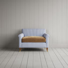 Idler Love Seat in Ticking Aqua Brown Frame and Classic Corduroy Stone Beige Seat front view