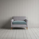 Idler Love Seat in Ticking Blue Brown Frame front view