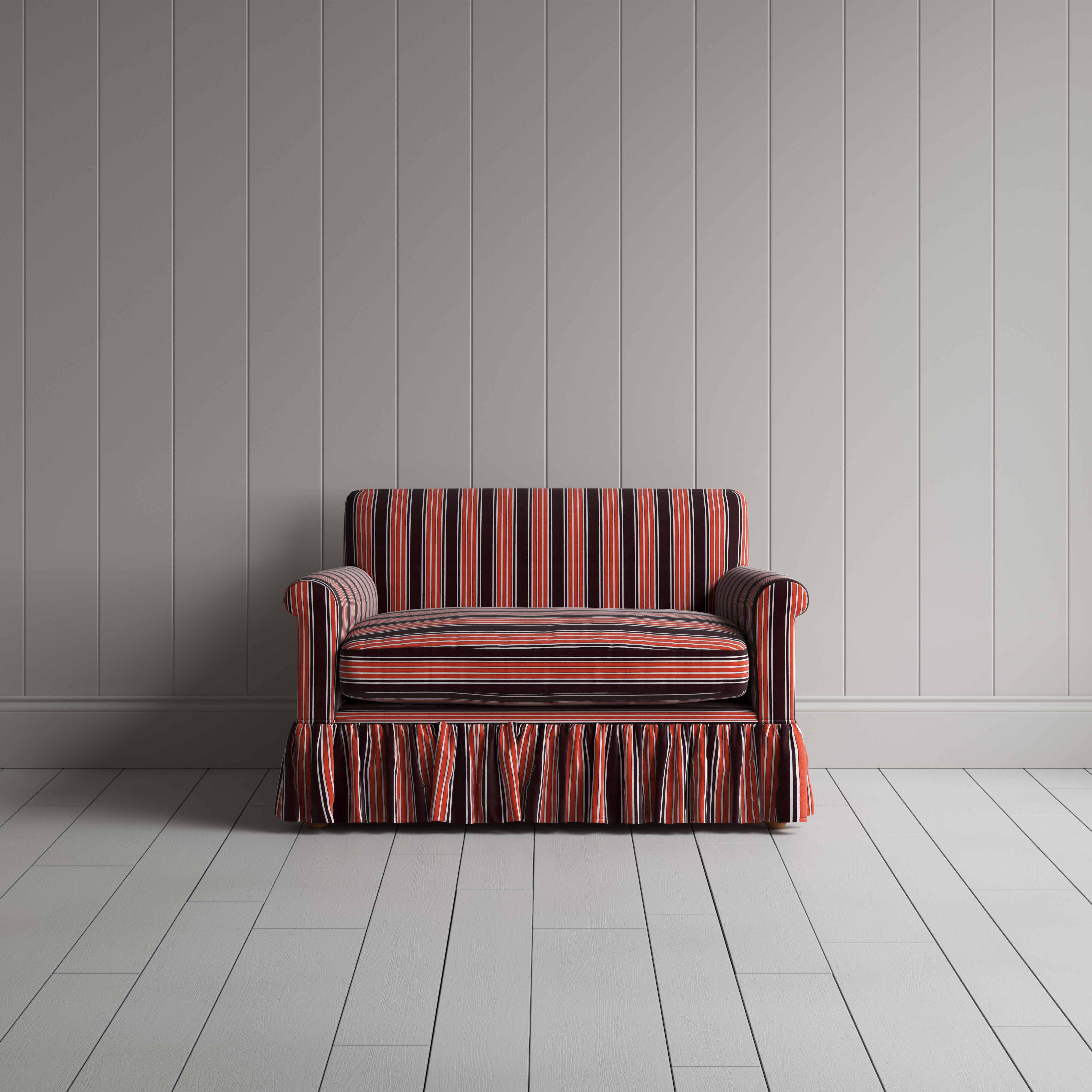  Front View of Loveseat in Regatta Cotton, Flame - Nicola Harding 
