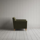 Side view of Idler Love Seat in Caper Classic Corduroy, an olive green color
