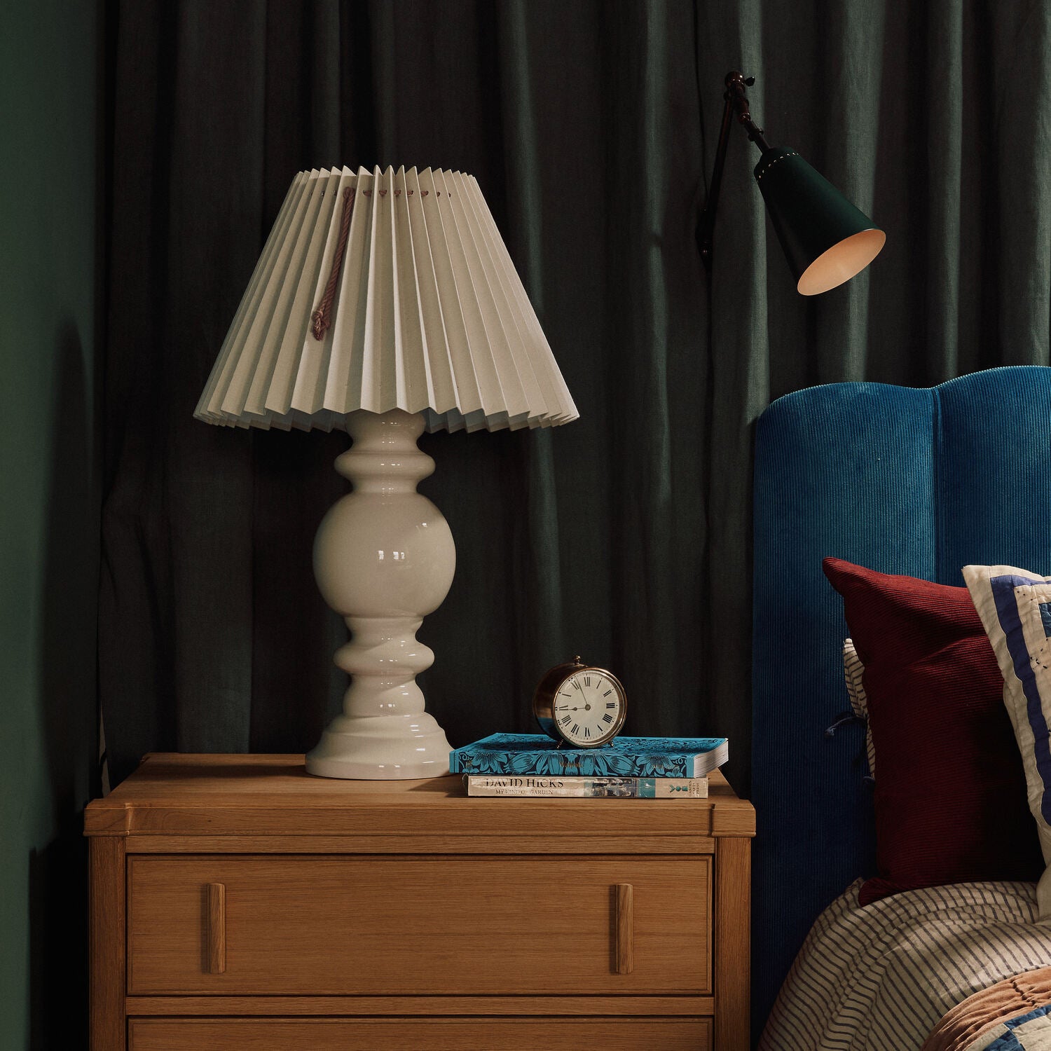  Sunburst Concertina Natural Pleat Lamp Shade with Peacock Blue Cord 