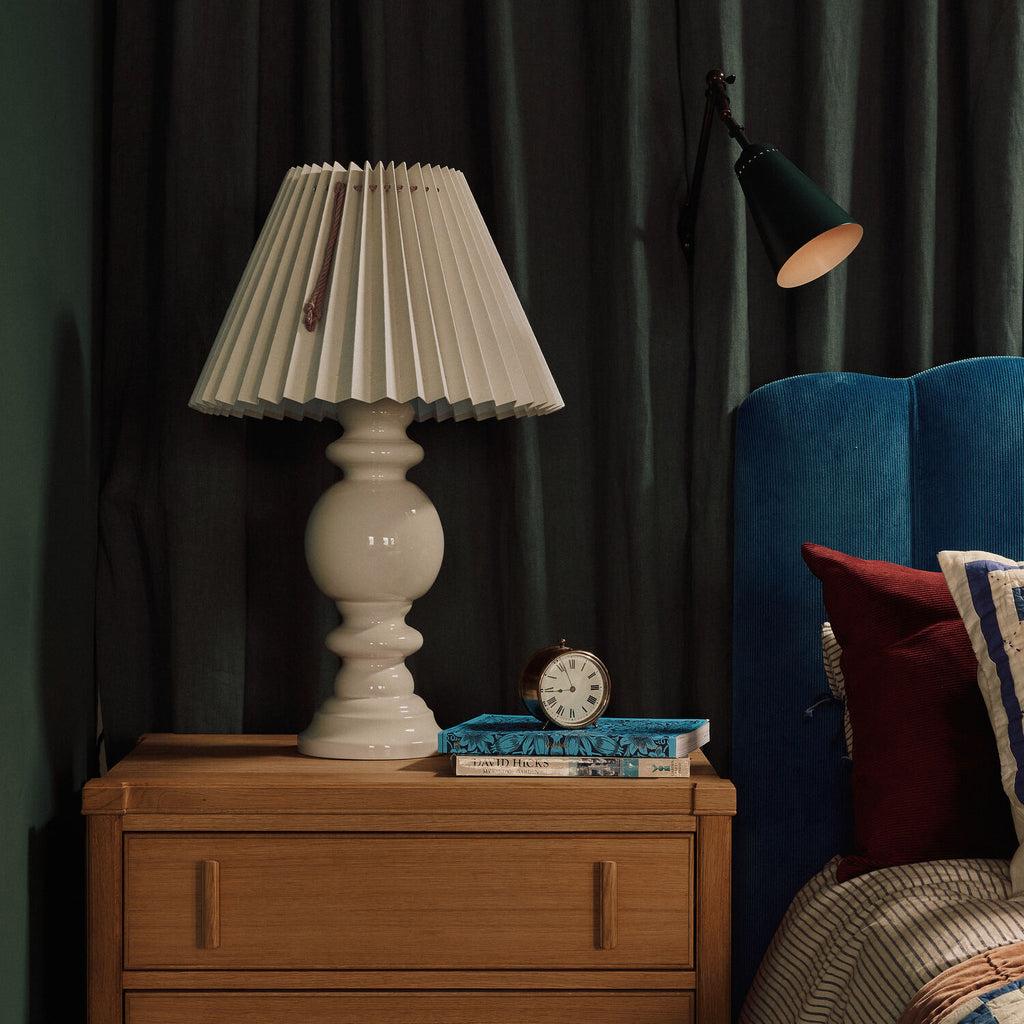  Sunburst Concertina Natural Pleat Lamp Shade with Peacock Blue Cord 