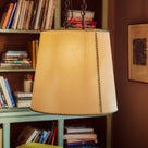 Large Rise Empire Lamp Shade in Natural Parchment with Peacock Blue Stitching