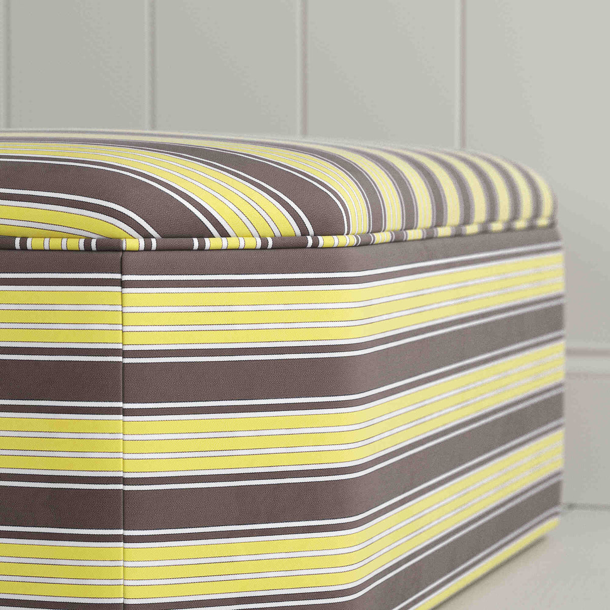 Hither Hexagonal Ottoman in Regatta Cotton, Custard Closeup