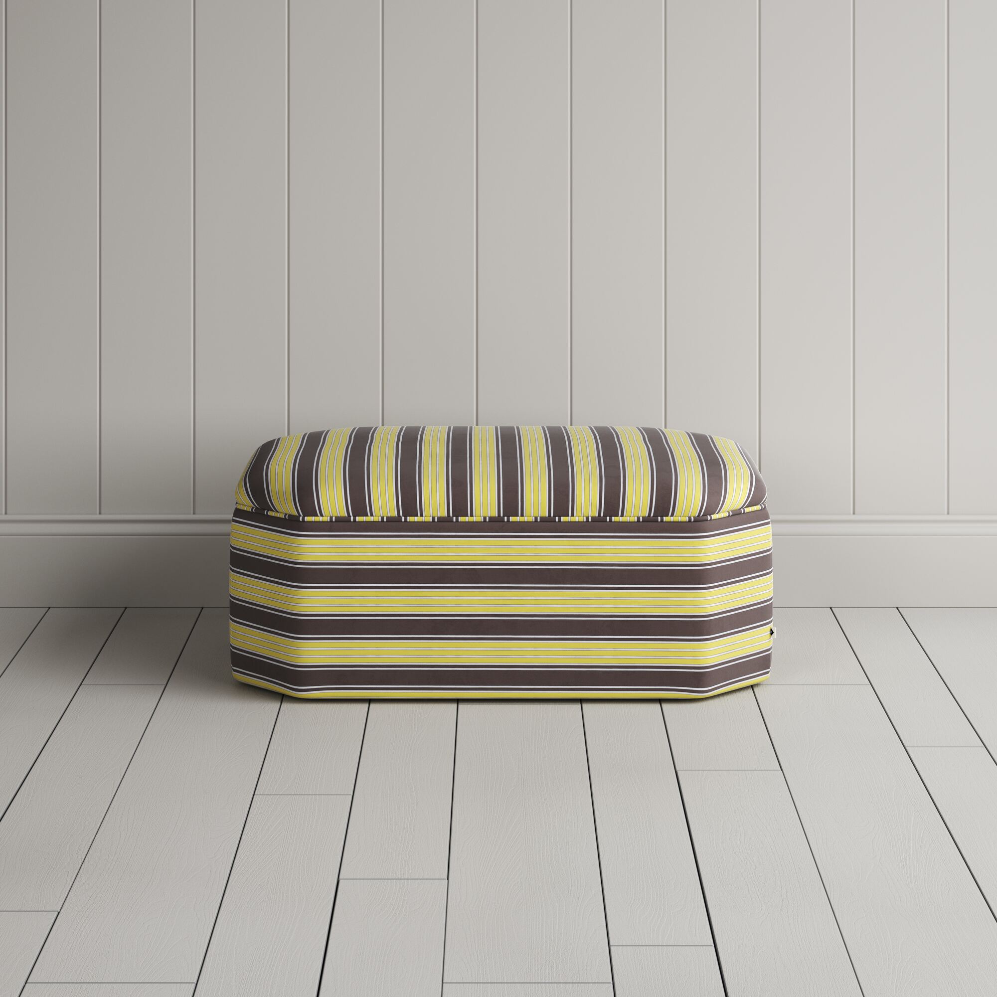  Front View of Hither Hexagonal Ottoman in Regatta Cotton, Custard 