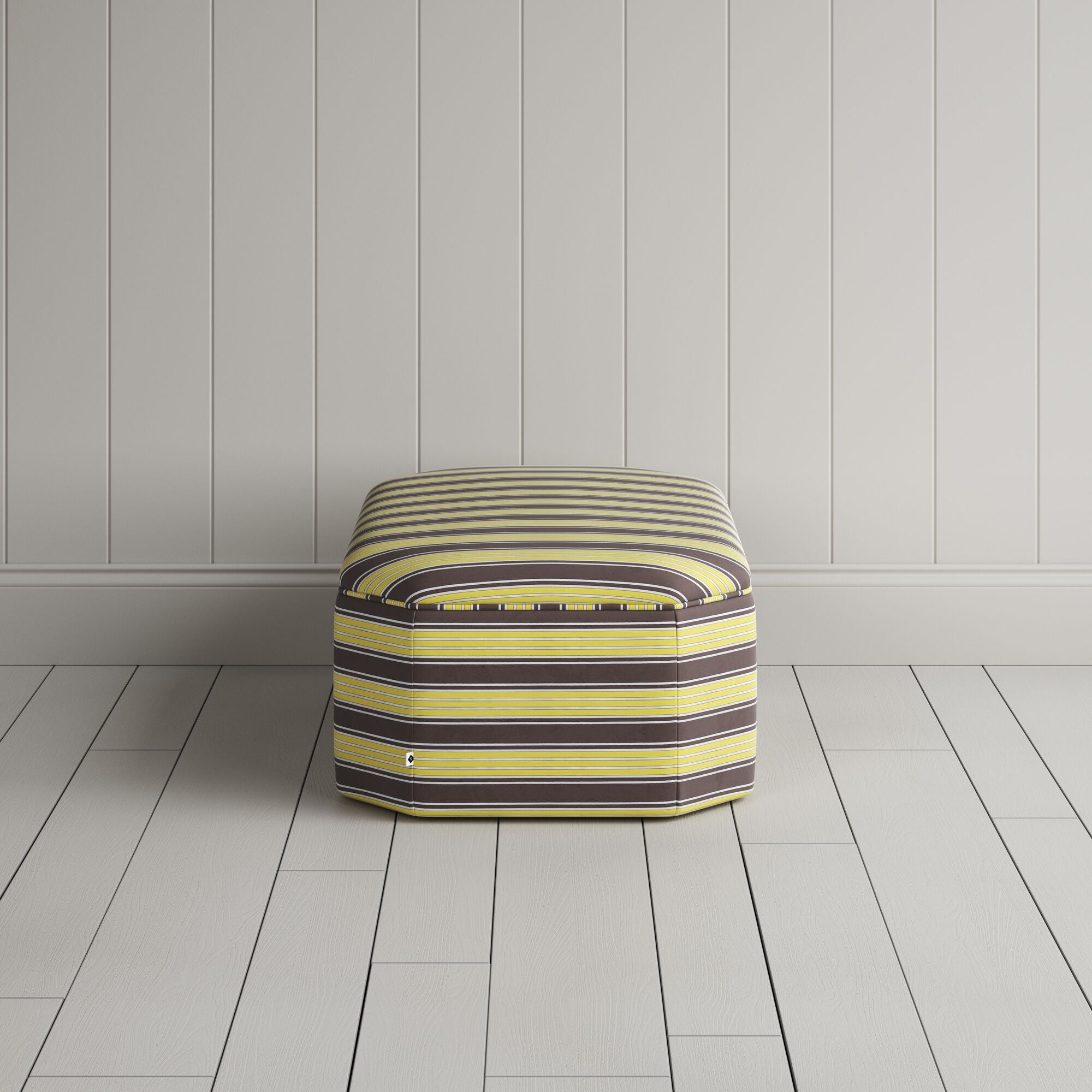  Side View of Hither Hexagonal Ottoman in Regatta Cotton, Custard 