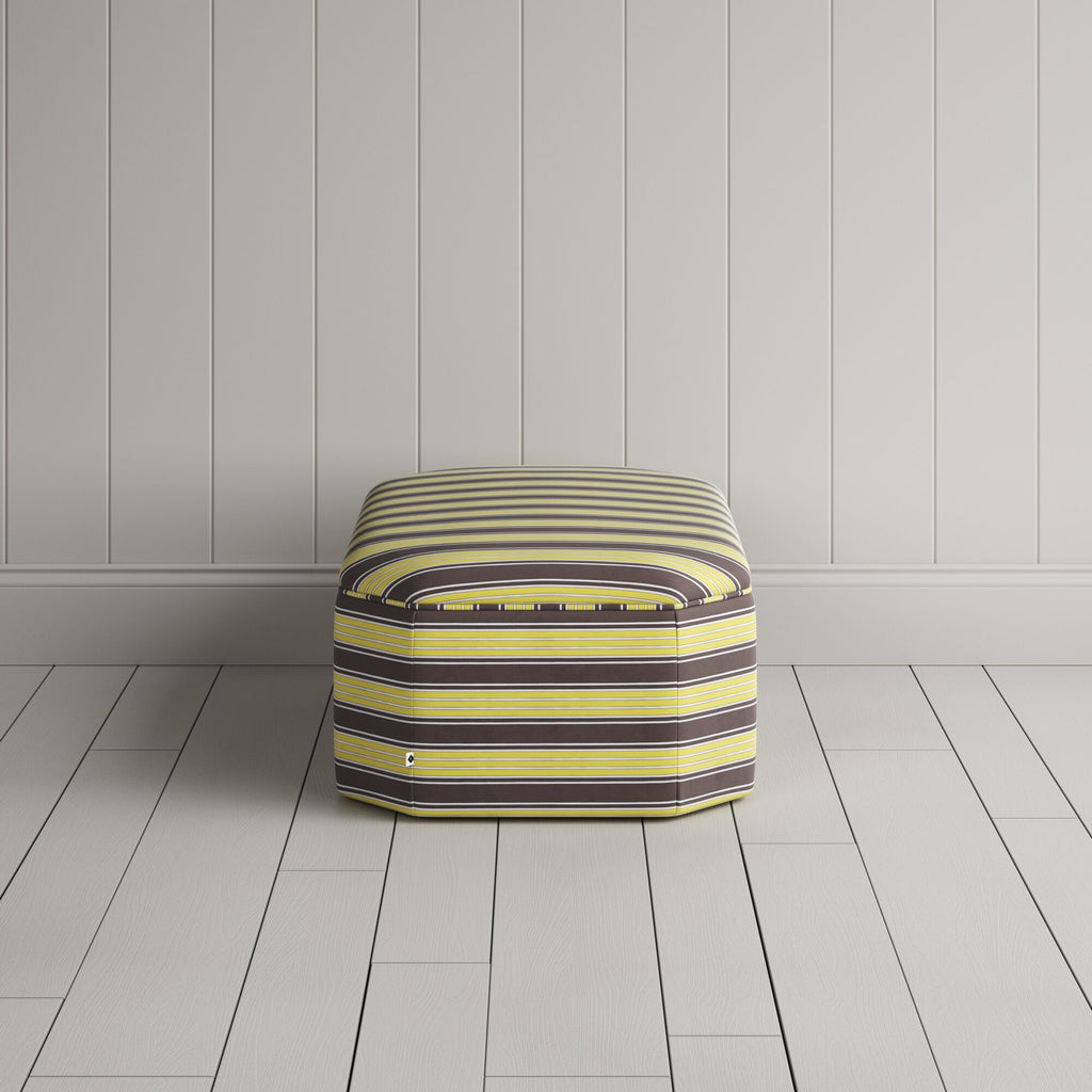  Side View of Hither Hexagonal Ottoman in Regatta Cotton, Custard 