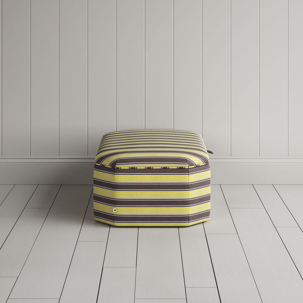 Side View of Hither Hexagonal Storage Ottoman in Regatta Cotton, Custard