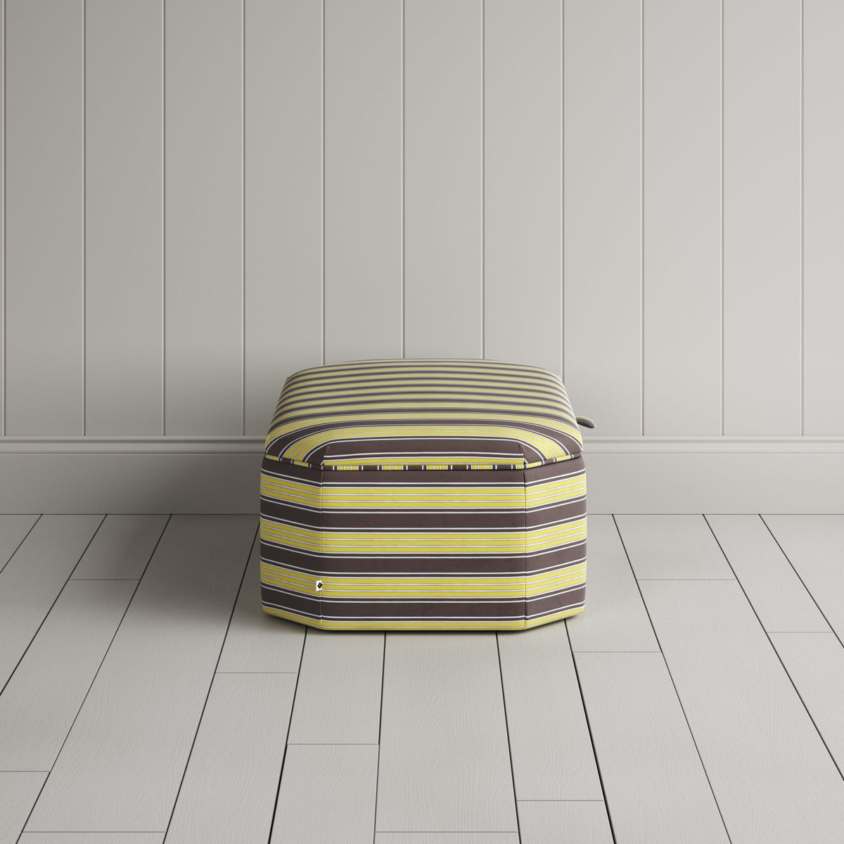 Side View of Hither Hexagonal Storage Ottoman in Regatta Cotton, Custard