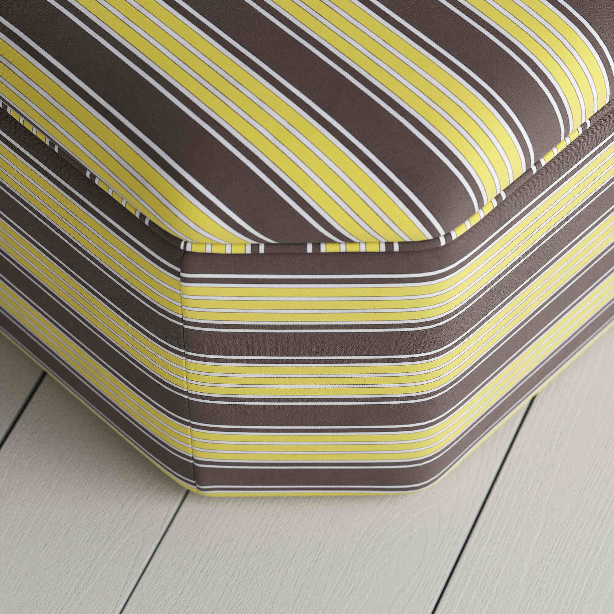  Hither Hexagonal Ottoman in Regatta Cotton, Custard Design 