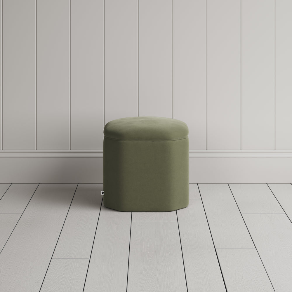  Thither Hexagonal Ottoman in Intelligent Velvet Green Tea Back View - NiX 