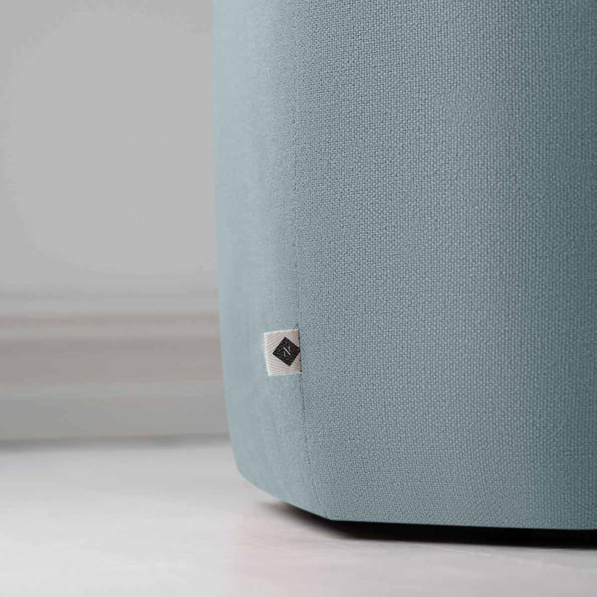 NiX Special tag on Thither Hexagonal Ottoman in Laidback Linen Cerulean