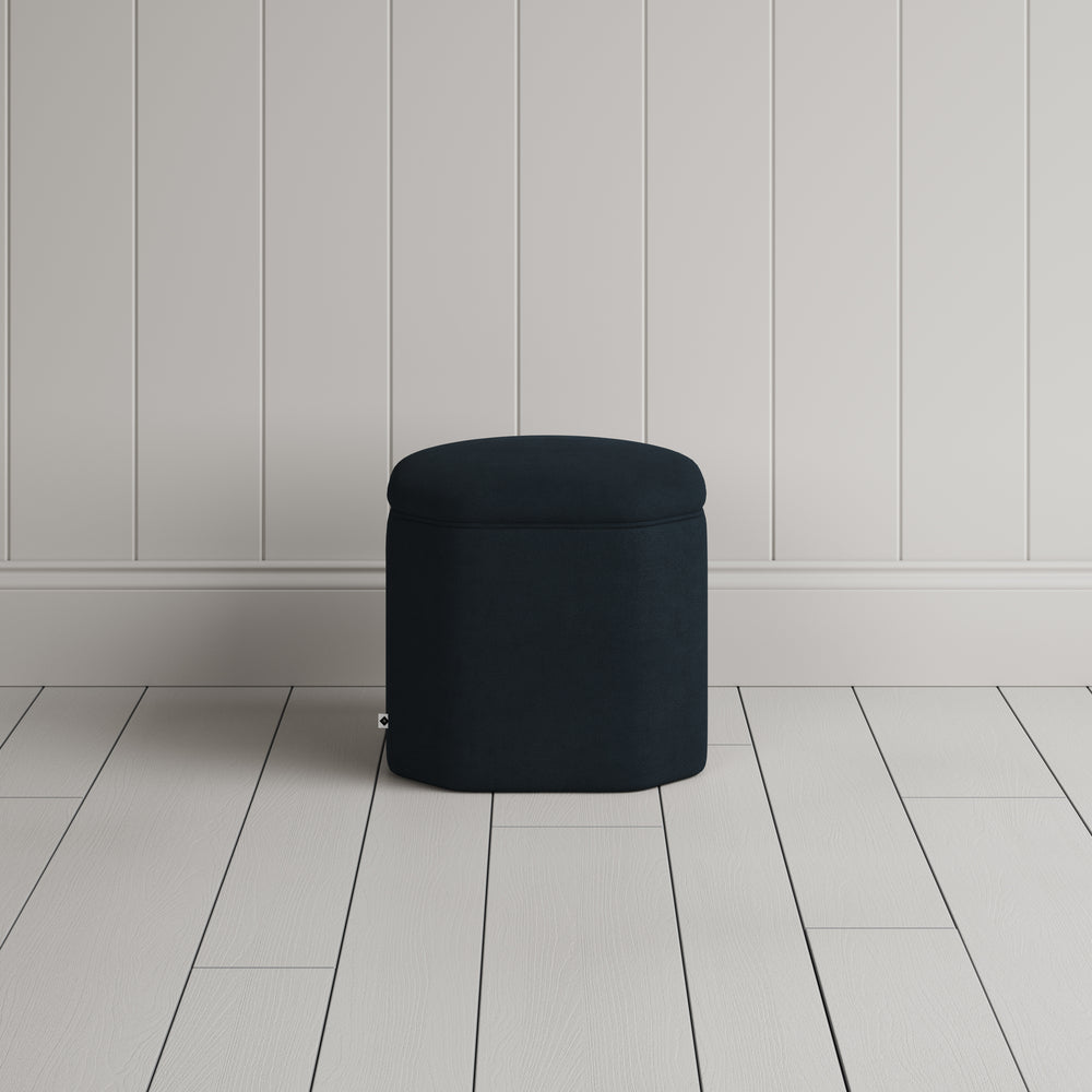 Thither Hexagonal Ottoman in Laidback Linen Midnight Back View - NiX