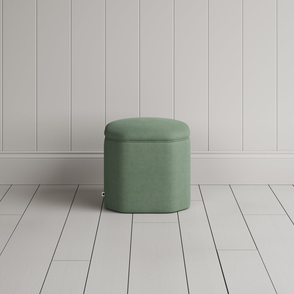 Thither Hexagonal Ottoman in Laidback Linen Moss Back View - NiX