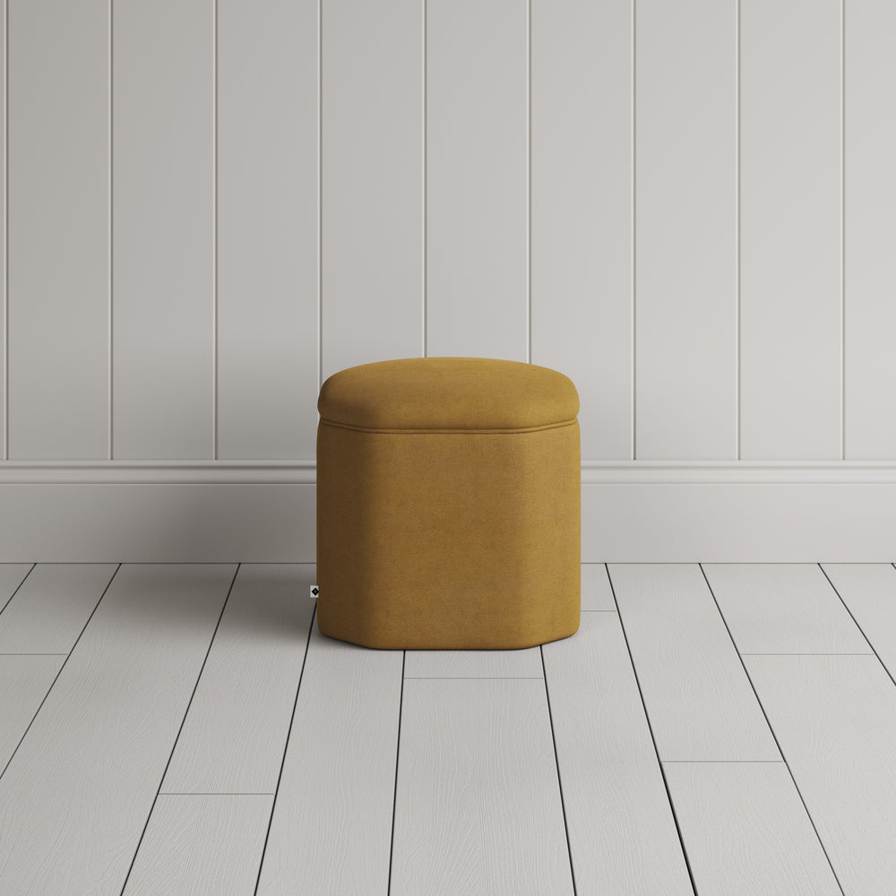 Thither Hexagonal Ottoman in Laidback Linen Ochre Back View - NiX