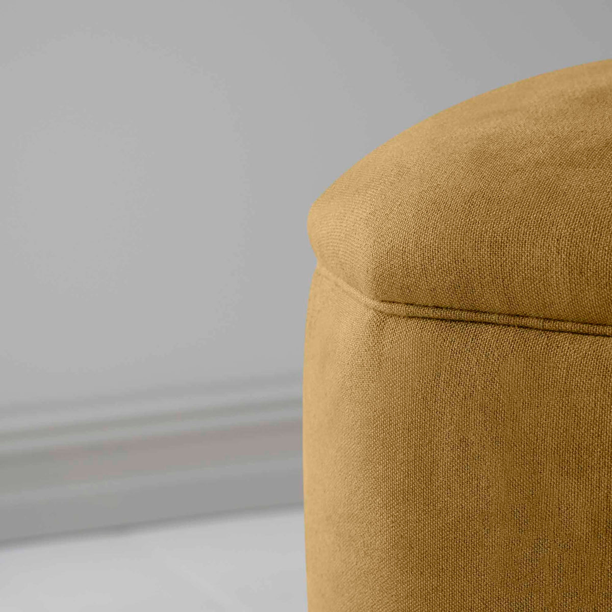 Thither Hexagonal Ottoman in Laidback Linen Ochre Design Closeup - NiX