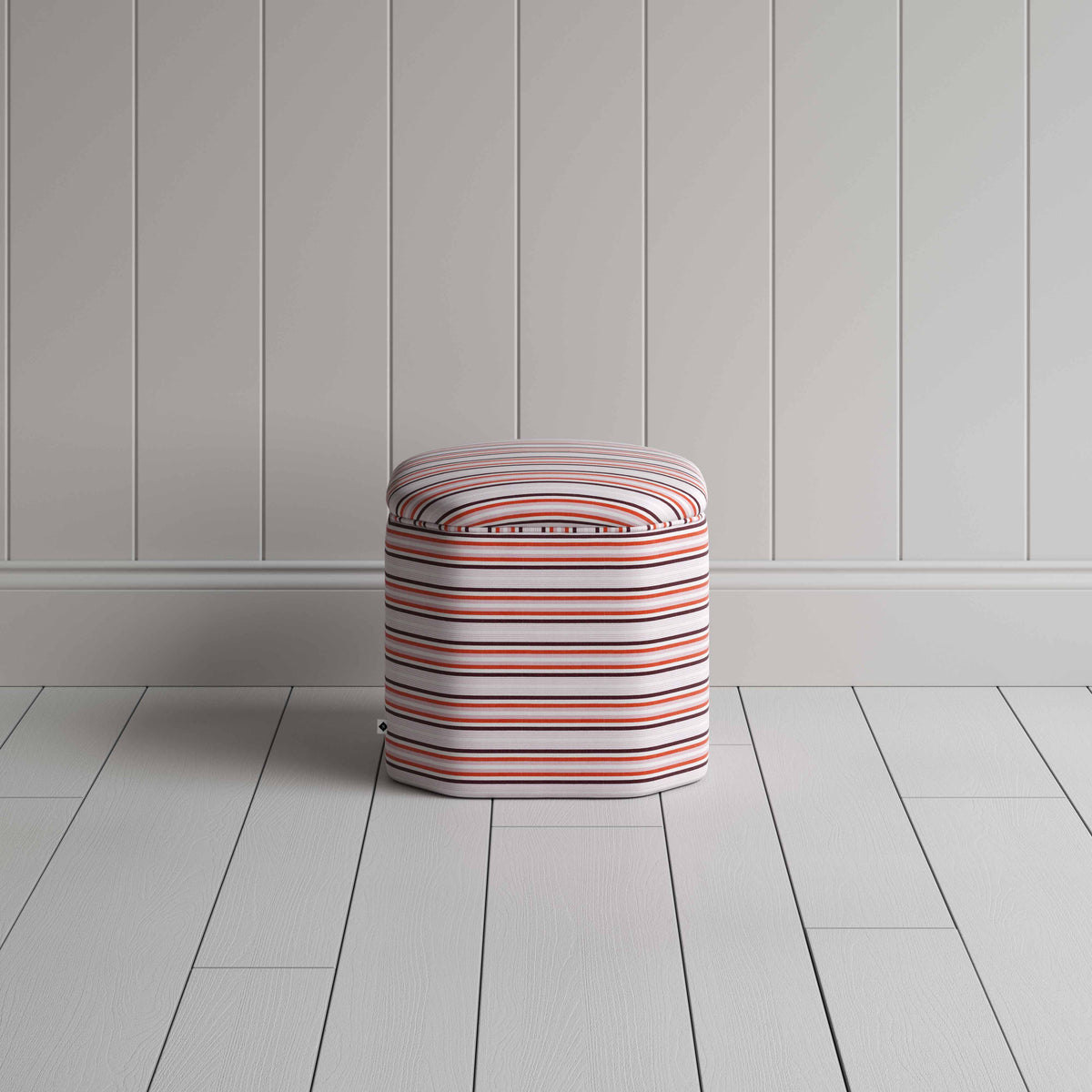 Thither Hexagonal Ottoman in Slow Lane Cotton Linen, Berry - NiX