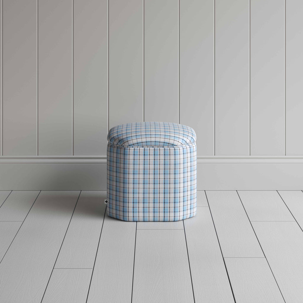  Thither Hexagonal Ottoman in Square Deal Cotton, Blue Brown - NiX 