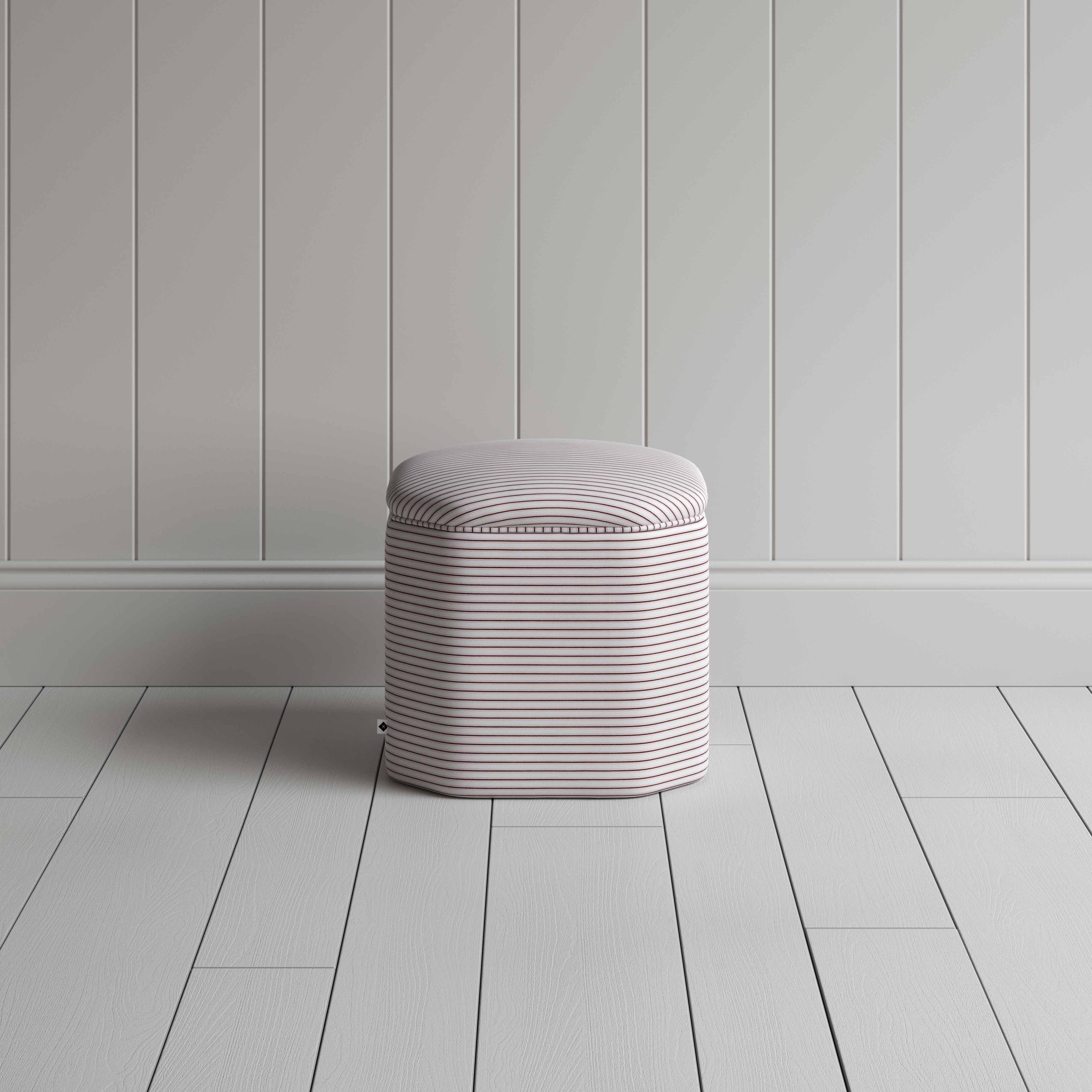  Thither Hexagonal Ottoman in Ticking Cotton, Berry - NiX 