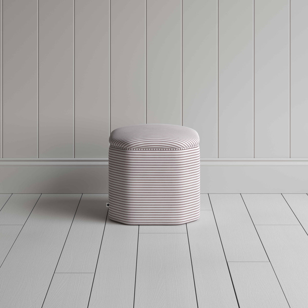 Thither Hexagonal Ottoman in Ticking Cotton, Berry - NiX