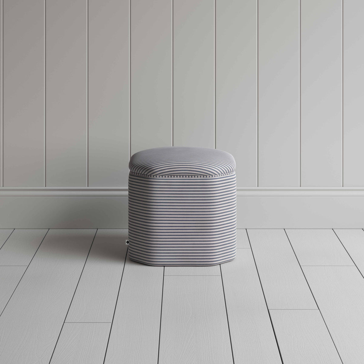 Thither Hexagonal Ottoman in Ticking Cotton, Blue Brown - NiX