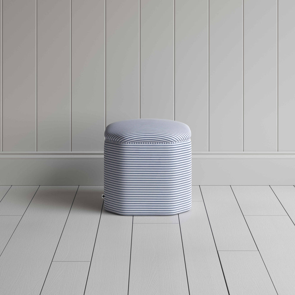 Thither Hexagonal Ottoman in Ticking Cotton, Aqua Brown - NiX By Nicola Harding & Co.