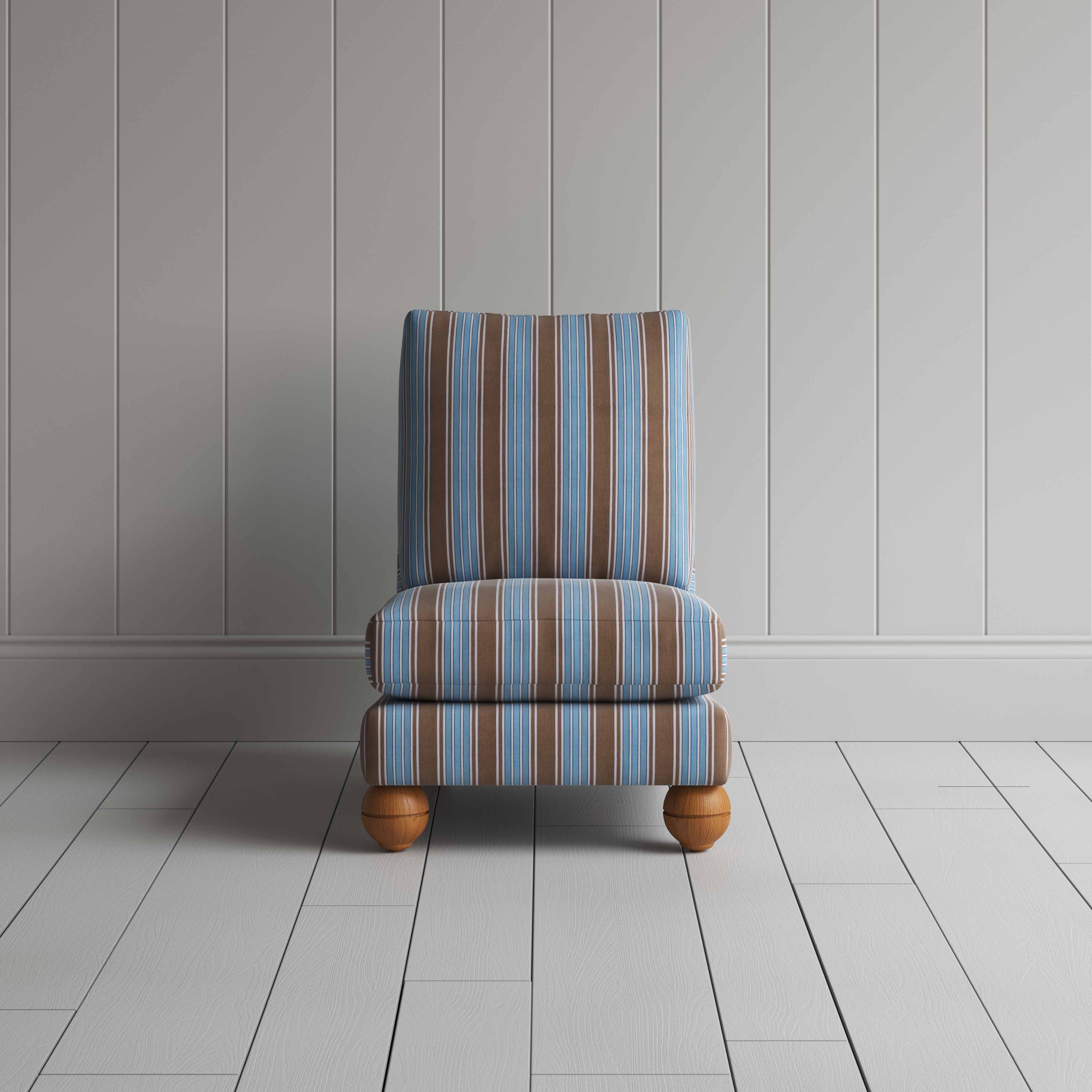  Perch Slipper Armchair in Regatta Cotton, Blue, Front View - NiX 