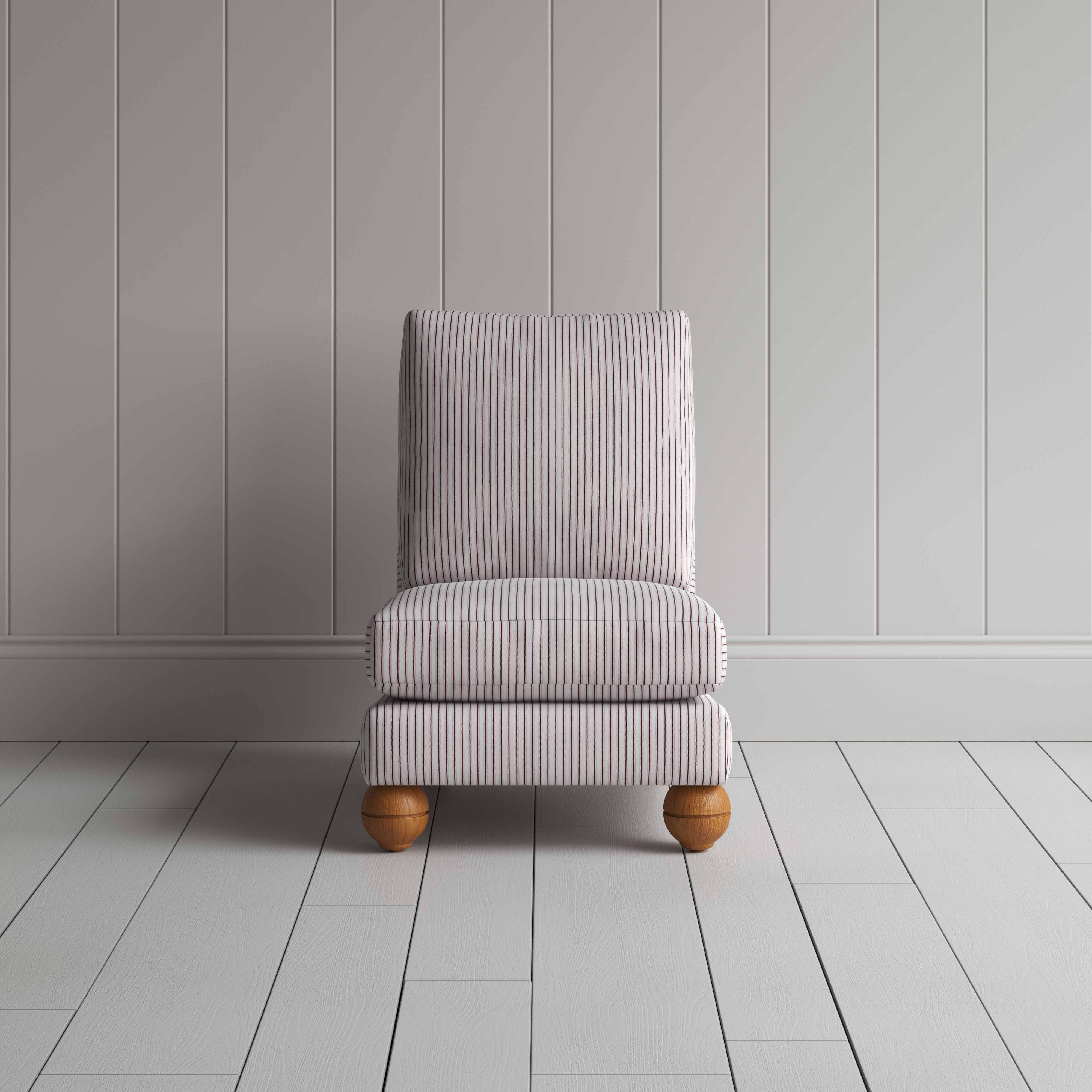  Perch Slipper Armchair in Ticking Cotton, Blue Brown Front View - By NiX 
