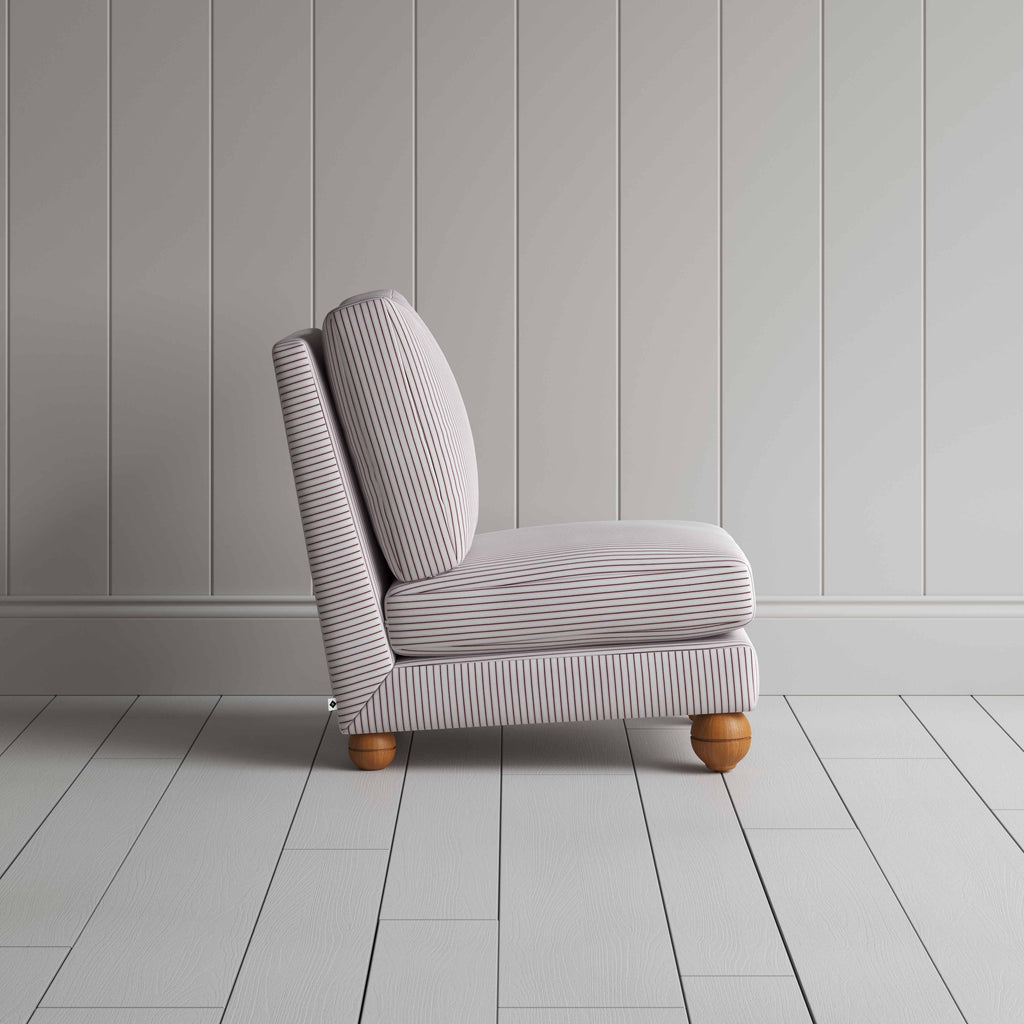  Perch Slipper Armchair in Ticking Cotton, Blue Brown Side View - By NiX 