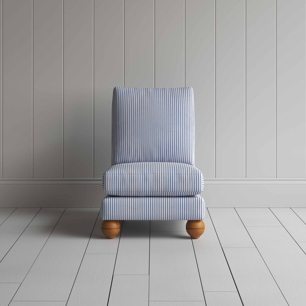 Perch Slipper Armchair in Ticking Cotton, Aqua Brown Front View - By NiX