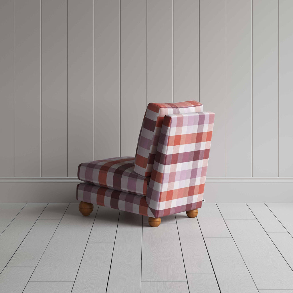  Perch Slipper Armchair in Checkmate Cotton, Berry Back-view - By NiX 