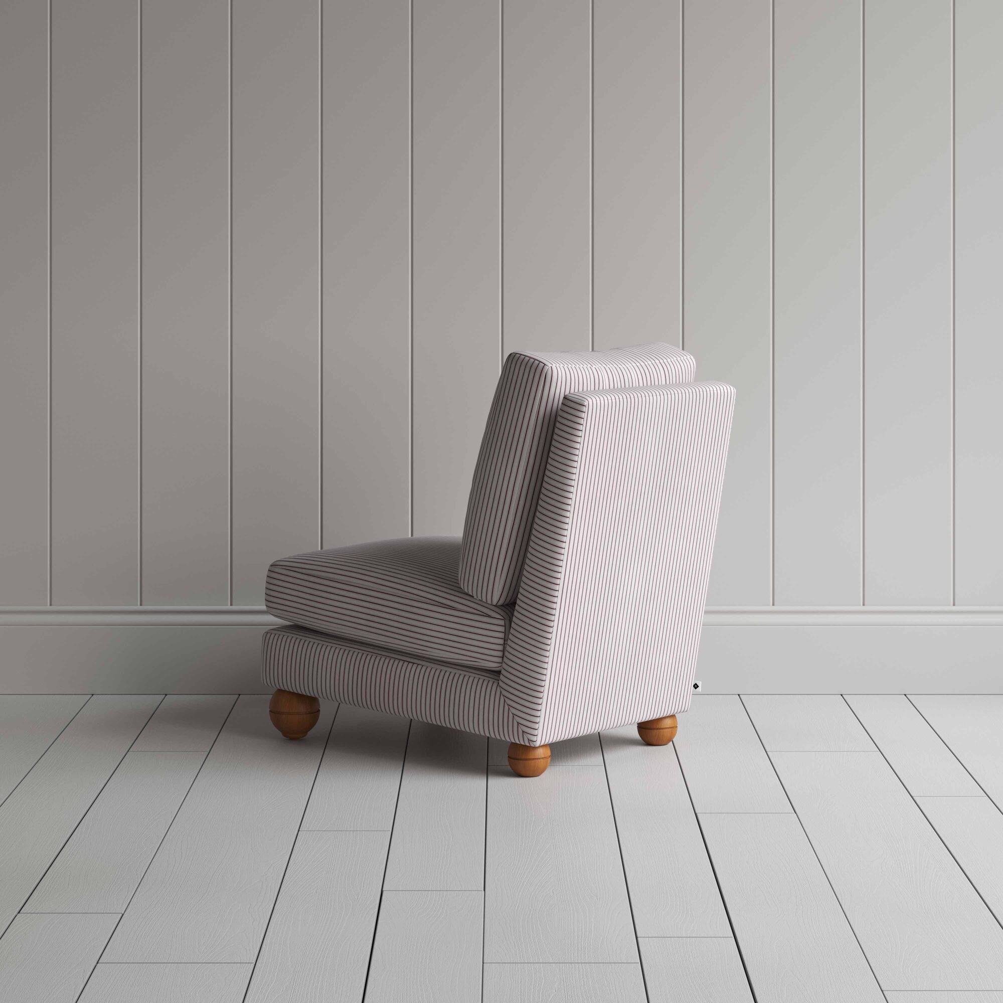 Perch Slipper Armchair in Ticking Cotton, Blue Brown Back View - By NiX 