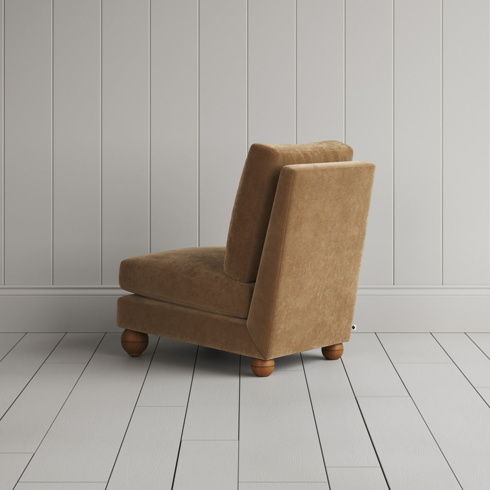  Perch Armchair stone beige corduroy, rear angled view by Nicola Harding. 