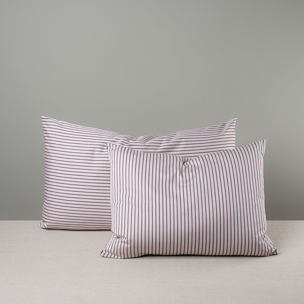  Rectangle Lollop Cushion in Berry Red Ticking Cotton - Nicola Harding 