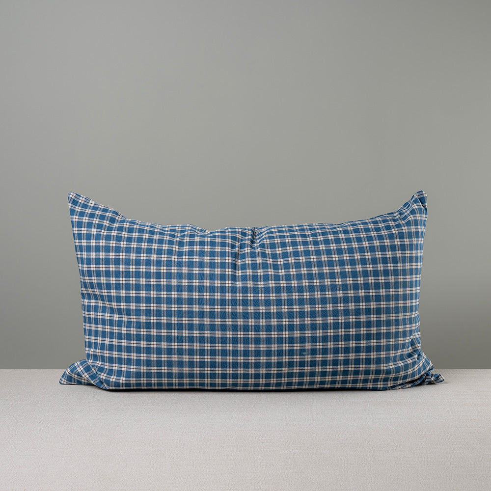  Front Side of Rectangle Lollop Cushion in Well Plaid Cotton, Blue Brown - NiX 