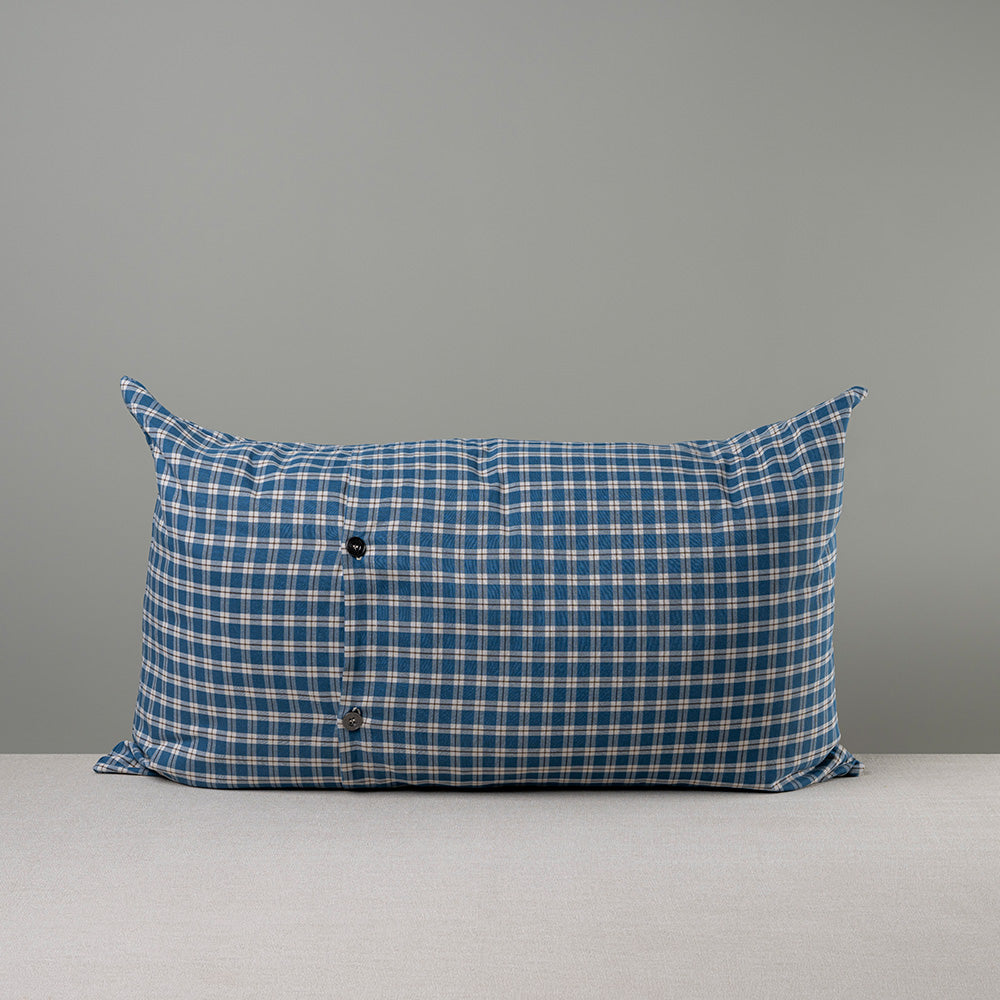  Back Side of Rectangle Lollop Cushion in Well Plaid Cotton, Blue Brown With 2 Buttons - NiX 
