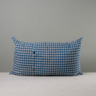 Back Side of Rectangle Lollop Cushion in Well Plaid Cotton, Blue Brown With 2 Buttons - NiX