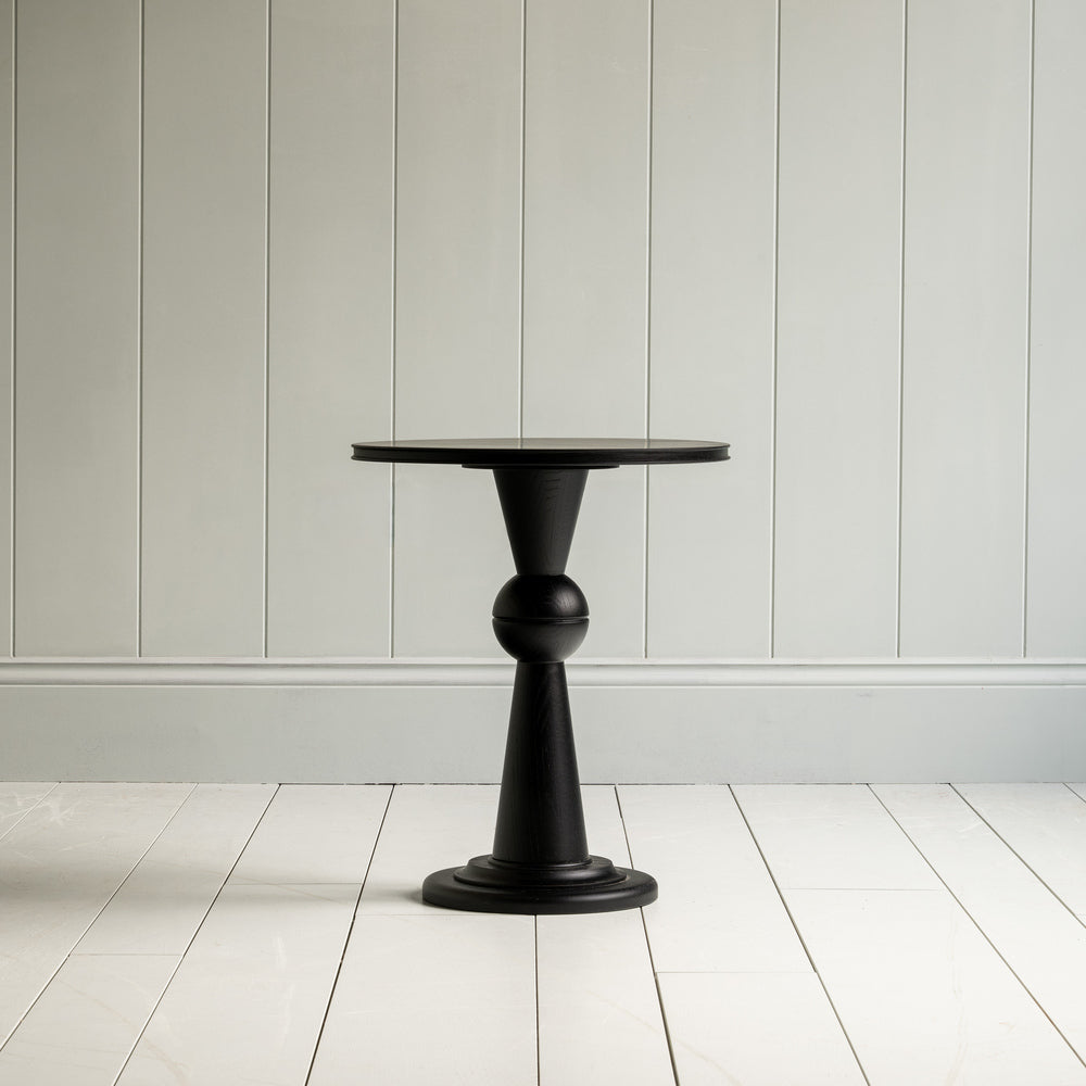 Front View of Anecdote Pedestal Table, Coal Black