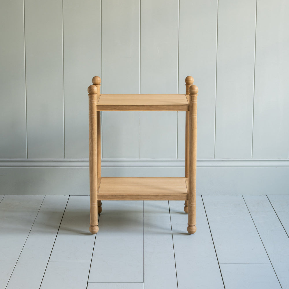 Side View of Revive Side Table, Oiled Oak