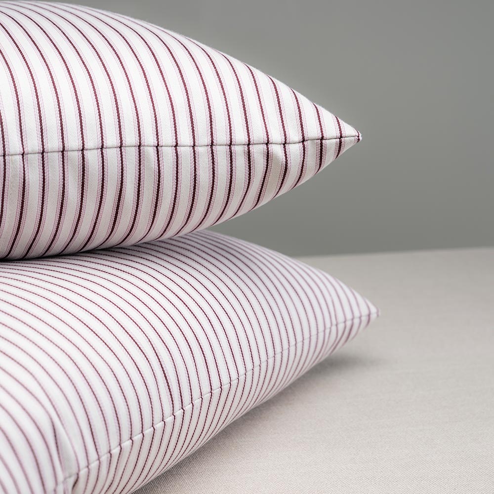  2 Square Kip Cushion in Ticking Cotton, Berry - By NiX 